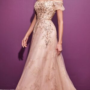 VESTIDO BEIGE TUL PRINCESA ESPALDA CRUZADA TALLE XG
