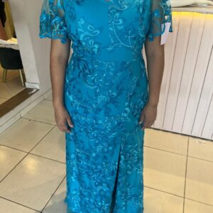 VESTIDO TURQUESA ENCAJE TALLE XG