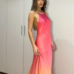 VESTIDO SEDA TRICOLOR CUELLO HARTER TALLE P