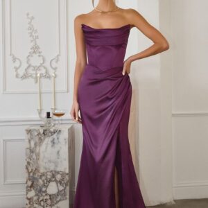 VESTIDO VIOLETA ESTRAPLES DRAPEADO EN FRENTE TALLE G