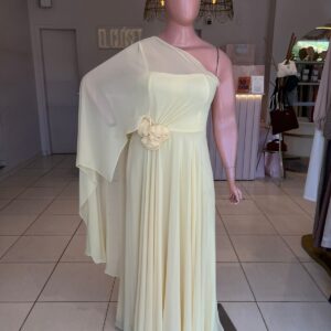 VESTIDO AMARILLO GASA UN HOMBRO CAPA TALLE G