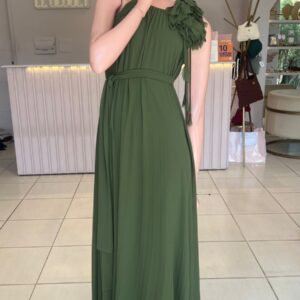VESTIDO VERDE MUSGO PLIZADO TIPO HALTER