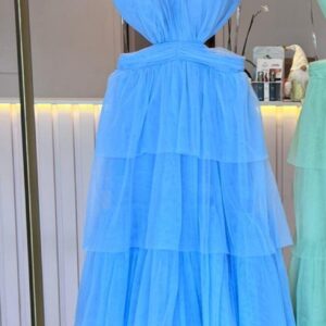 VESTIDO CELESTE TUL CAPAS TALLE P