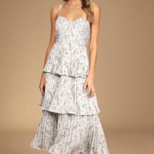 VESTIDO MIDI CELESTE ESTAMPADO TALLE P