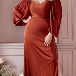 VESTIDO COBRE MANGAS ABULLONADAS TALLE XG