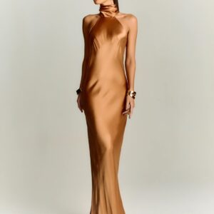 VESTIDO COBRE HALTER ESPALDA ABIERTA