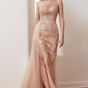 VESTIDO ROSA 1 HOMBRO BRILLO Y FALDA DE TUL TALLE M