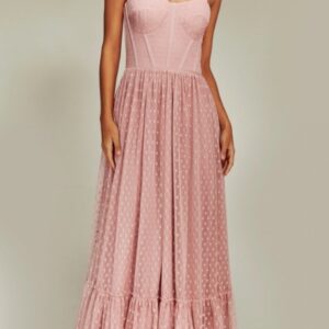 ALQUILER VESTIDO ROSA MOTAS TIRAS TALLE P