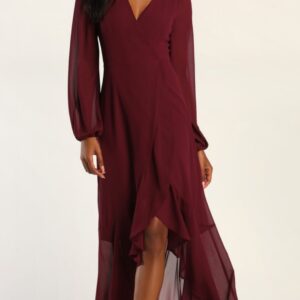 ALQUILER VESTIDO BORDO MANGAS LARGAS TIPO MIDI