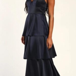 ALQUILER VESTIDO AZUL CAPAS TIRAS TALLE G