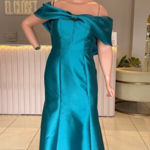 ALQUILER VESTIDO TURQUESA MANGAS CAIDAS TALLE XG