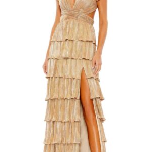 ALQUILER VESTIDO BEIGE CAPAS TALLE P