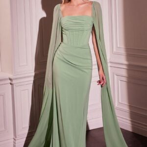 ALQUILER VESTIDO VERDE AGUA MANGAS CAPAS TALLE XG