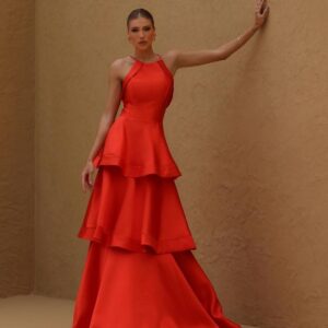 ALQUILER VESTIDO NARANJA CAPAS TALLE M