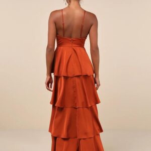ALQUILER VESTIDO TERRACOTA CAPAS TALLE P