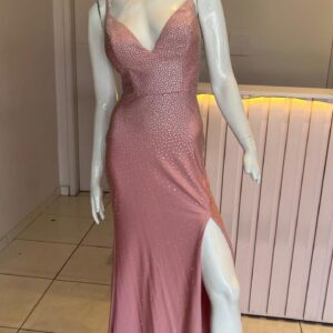 ALQUILER VESTIDO ROSA STRAS ESPALDA CRUZADA TALLE M
