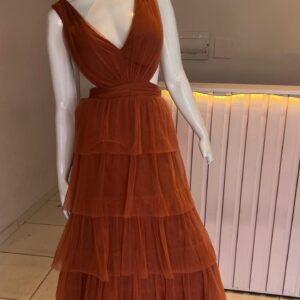 ALQUILER VESTIDO TERRACOTA TUL DOS PIEZAS TALLE M