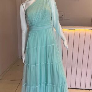 ALQUILER VESTIDO VERDE AGUA UN HOMBRO TALLE M