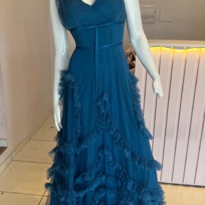 ALQUILER VESTIDO VERDE PETROLEO CAPITAS TUL TALLE M