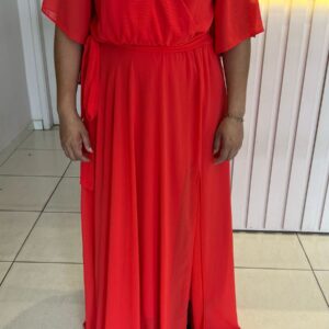 ALQUILER VESTIDO ROJO NARANJA MANGAS 3/4 TALLE XG