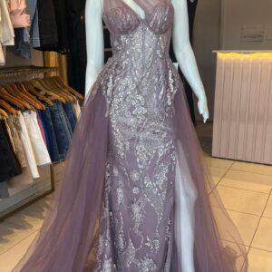 ALQUILER VESTIDO LILA UN HOMBRO BRILLO TALLE P