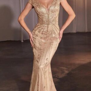 ALQUILER VESTIDO BEIGE LENTEJUELAS BORDADO TALLE G
