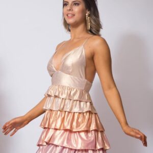 ALQUILER VESTIDO BEIGE CAPAS TALLE M