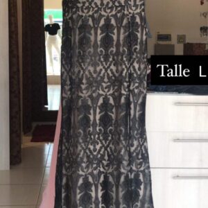 ALQUILER VESTIDO NEGRO LENTEJUELAS MANGAS CAIDAS TALLE G