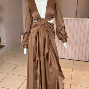 ALQUILER VESTIDO MARRON MANGAS LARGAS DOS PIEZAS TALLE P