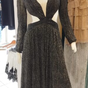 ALQUILER VESTIDO NEGRO BRILLITO MANGAS LARGAS TALLE M