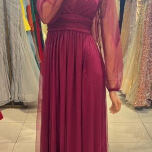 ALQUILER VESTIDO BORDO TUL BRILLITO MANGAS TALLE P