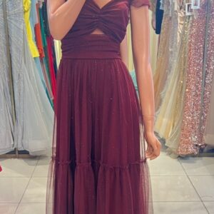 ALQUILER VESTIDO BORDO TUL BRILLITO TALLE G