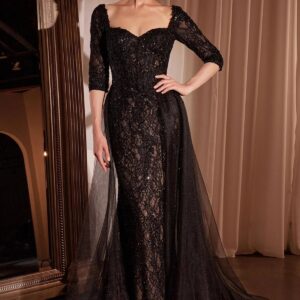 ALQUILER VESTIDO NEGRO LENTEJUELAS CON CAPAS TUL TALLE G