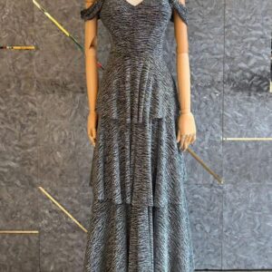 ALQUILER VESTIDO NEGRO BRILLITO CAPAS TALLE M