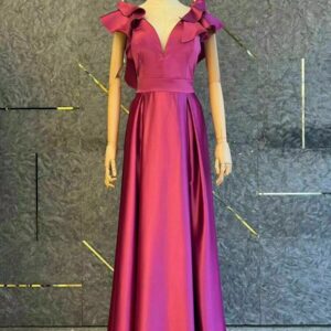 ALQUILER VESTIDO MAGENTA HOMBRO VOLADOS TALLE XG