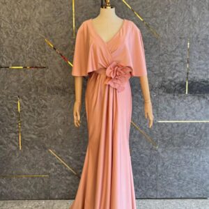 ALQUILER VESTIDO ROSA ELASTICO FLOR EN CINTURA TALLE G