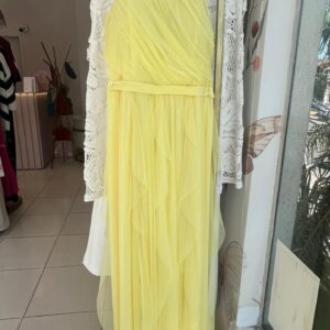 ALQUILER VESTIDO AMARILLO CINTO CAPITAS  TUL TALLE G