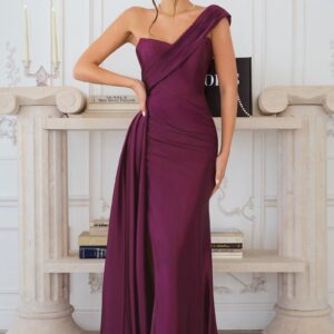 ALQUILER VESTIDO VIOLETA UN HOMBRO PLIZADO TALLE G