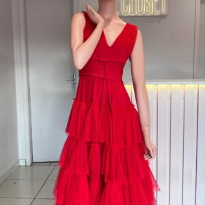 ALQUILER VESTIDO ROJO TUL CAPITAS TALLE P
