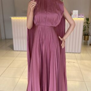 ALQUILER VESTIDO ROSA PLISADO TELMA TALLE P