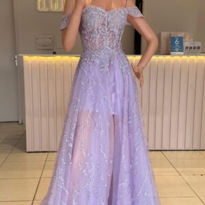 ALQUILER VESTIDO LAVANDA TUL POLLERA ABAJO TALLE P