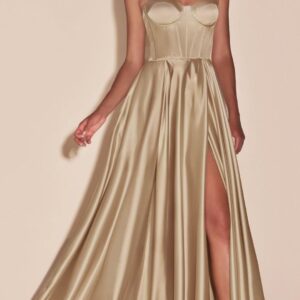 ALQUILER VESTIDO BEIGE ESPALDA CRUZADA TALLE XG