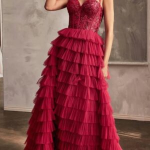 ALQUILER VESTIDO ROJO CAPITAS TIPO CORSET TALLE M