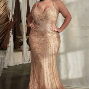 ALQUILER VESTIDO DORADO CORTE SIRENA TALLE XG