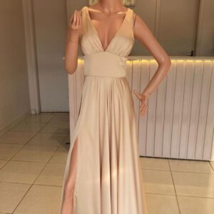 ALQUILER VESTIDO BEIGE TIRAS TALLE XG