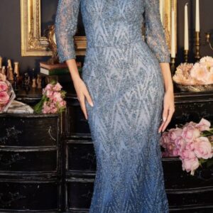 ALQUILER VESTIDO CELESTE MANGAS LARGAR BRILLO PEGADO TALLE XG