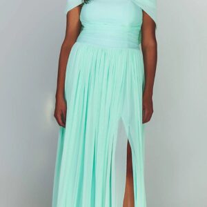 ALQUILER VESTIDO VERDE AGUA DRAPEADO EN PECHO TALLE XG