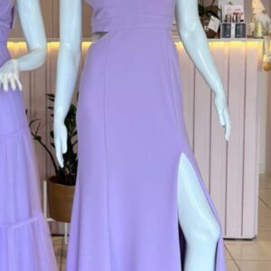 ALQUILER VESTIDO LAVANDA TIRAS EN CUELLO TALLE M