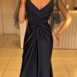 ALQUILER VESTIDO AZUL TIRAS BRILLOSO TALLE M