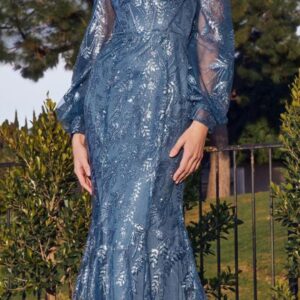 ALQUILER VESTIDO AZUL MANGAS LARGAS TALLE M